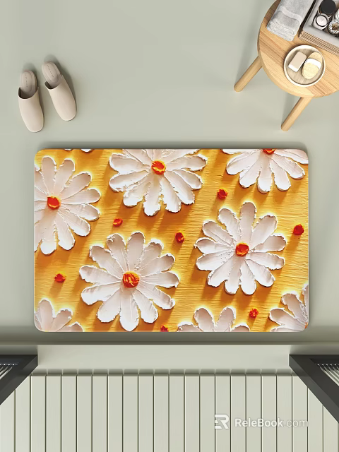 Decorative Desk Mat With Textured White Daisies And Orange Centers On Yellow Background 3d model 