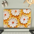 Decorative Desk Mat With Textured White Daisies And Orange Centers On Yellow Background