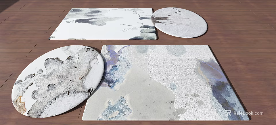 Stylish Square Rugs With Abstract Watercolor Patterns For Modern Interior Decor 3d model