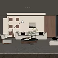 Modern Minimalist Living Room With Beige Sofa Armchair Coffee Table Floor Lamp And Herringbone Wooden Floor