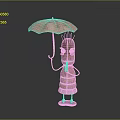Cute Anthropomorphic Potato Character Standing Holding Pink Umbrella With Antennae And Striped Dress