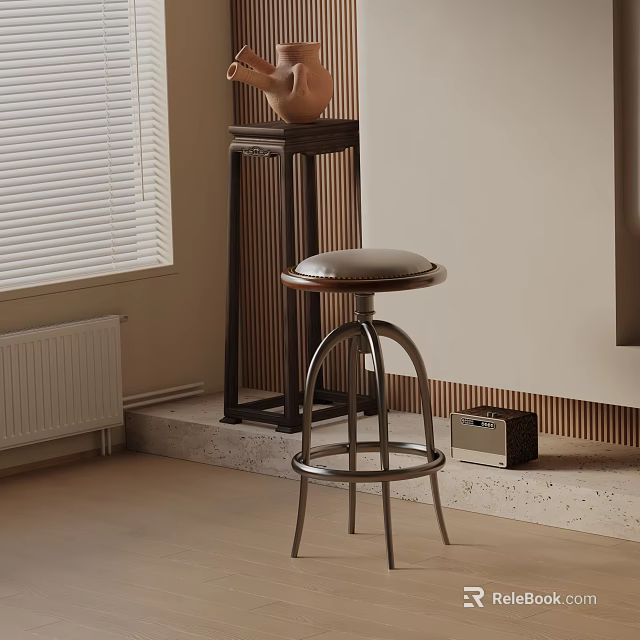 Modern Swivel Bar Stool With Leather Seat And Metal Frame In Interior With Display Stand 3d model 