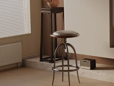 Modern Swivel Bar Stool With Leather Seat And Metal Frame In Interior With Display Stand 3d model