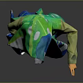 Game and Movie Character Wearing Green Blue Leaf Patterned Hooded Robe with Flowing Design
