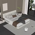 Modern Double Bed with Upholstered Headboard Pillows Blanket and Nightstand in Bright Bedroom