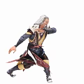 Man With White Hair Practicing Kung Fu In Front Of Red Walled Ancient Temple With Green Roof