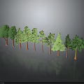 Various Tree Models For Landscape Scene With Green Foliage And Brown Trunks