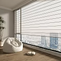 White Bean Bag Chair by Window with City View Plant Wooden Floor and Books
