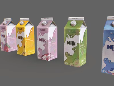 Colorful Milk Cartons With Different Decorative Designs And Vibrant Colors 3d model