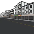 Traditional Chinese Commercial Street With Multi Story White and Dark Exterior And Ground Floor Shops
