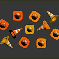 Multiple Orange And White Traffic Cones On Dark Background With Reflections 3d model
