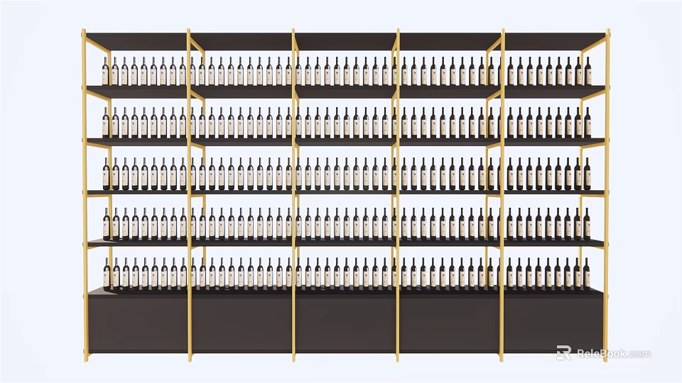 Modern Wine Cabinet With Multiple Shelves Filled With Wine Bottles 3d model
