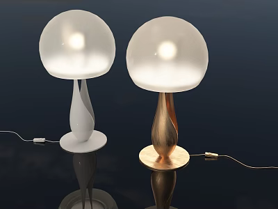 Two Modern Table Lamps With Spherical Lampshade White And Copper Base Warm Light 3d model