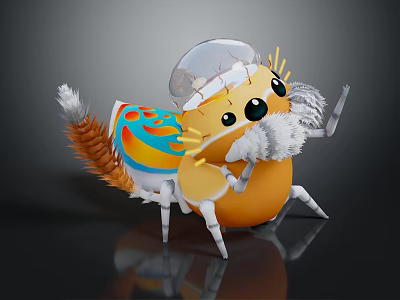 Cute Cartoon Animal with Transparent Helmet Yellow Body Blue Orange Decorations White Whiskers and Legs 3d model