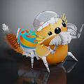 Cute Cartoon Animal with Transparent Helmet Yellow Body Blue Orange Decorations White Whiskers and Legs
