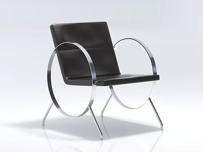 Stylish Modern Black Leather Chair With Silver Metal Circular Frame Design 3d model