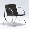 Stylish Modern Black Leather Chair With Silver Metal Circular Frame Design