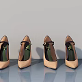 Stylish Beige High Heels With Metallic Buckle And Green Lining Design