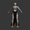 Half Human Cat Creature Character With White Head Spotted Body And Tribal Skirt Outfit