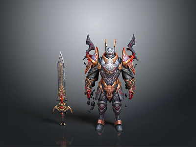 Intricate Fantasy Warrior Armor Set With Decorative Sword And Detailed Accents 3d model