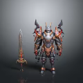 Intricate Fantasy Warrior Armor Set With Decorative Sword And Detailed Accents