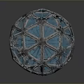 Stone And Wood Geometric Sphere Craft With Triangular Panels And Metallic Frame