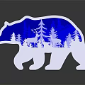 White Bear Shaped Decorative Furniture With Blue Background Forest Elements Trees And Deer 3d model