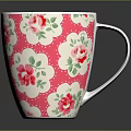Pink Ceramic Cup With Floral Pattern White Rim And Handle For Daily Use