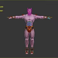 Pink Muscular Humanoid Character 3D Model With Cat Like Head Yellow Belt And Blue Boots