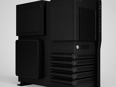 Black Modern Desktop PC Tower Case With Multiple Drive Bays And Ventilated Design 3d model