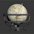 Vintage Globe With Yellow Ring Metal Stand And Geographic Map Details