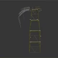 Industrial Metal Tower Construction With Elevated Platform And Hanging Cables