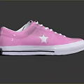 Pink Canvas Sneakers With White Laces Sole And Star Logo Design