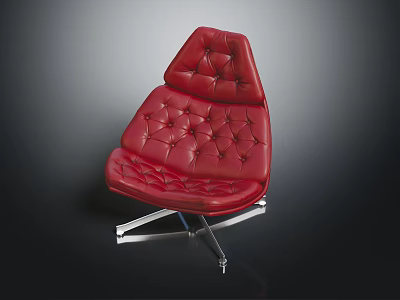 Modern Red Leather Single Accent Chair With Button Tufted Design And Chrome Legs 3d model