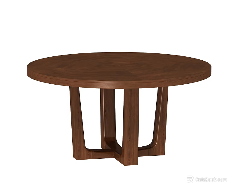 Modern Round Walnut Dining Table With Unique Cross Leg Structure Design 3d model