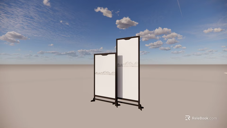 Modern Room Dividers With White Panels Black Frames Against Blue Sky Clouds 3d model 