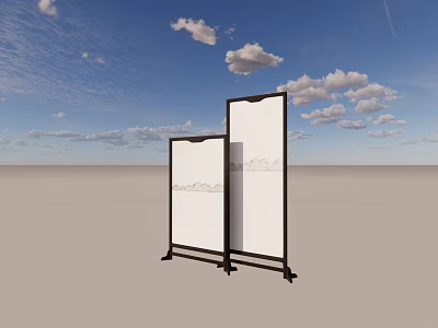 Modern Room Dividers With White Panels Black Frames Against Blue Sky Clouds 3d model