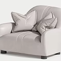 Single Sofa With Light Gray Leather Stitched Design Two Decorative Pillows And Black Legs