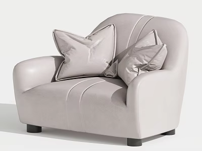 Single Sofa With Light Gray Leather Stitched Design Two Decorative Pillows And Black Legs 3d model