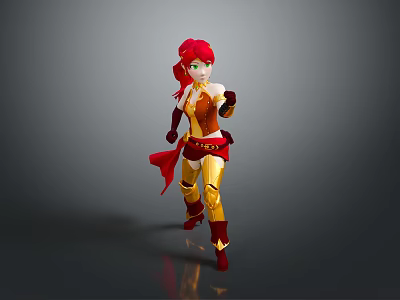 Red Haired Woman In Red And Yellow Outfit Standing And Pointing Forward 3d model