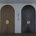 Arch Design Double Doors With Golden Black Radiant Texture Round Handle And Wall Sconces