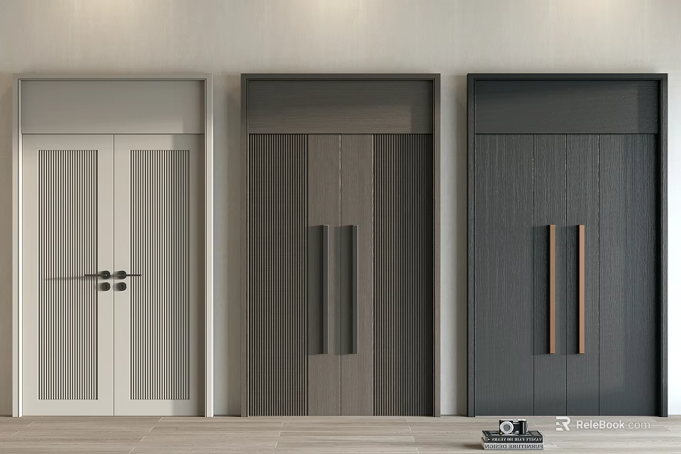 Modern Double Doors Interior With Various Designs White Gray And Dark Brown 3d model 