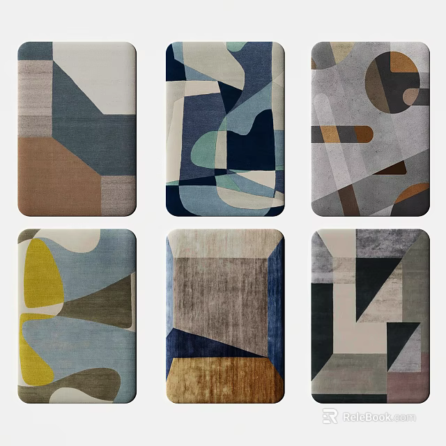 Modern Square Rugs With Geometric Patterns And Various Color Designs 3d model 