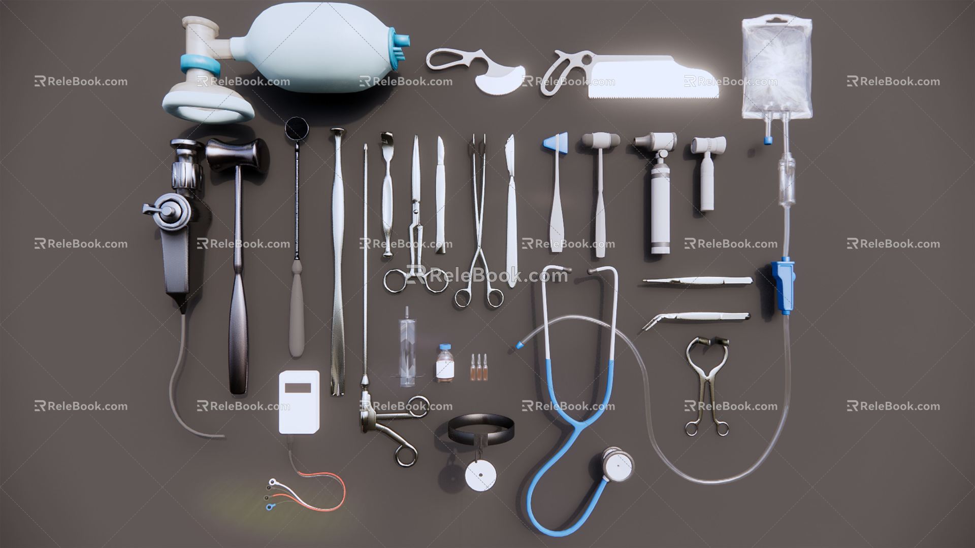 Modern Medical Instruments Metal Scalpel Stethoscope Infusion Equipment Surgical Medical Equipment Equipment Equipment 3d model