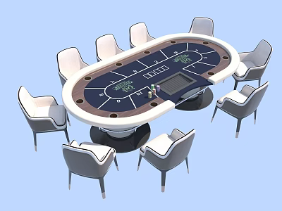 Oval Entertainment Poker Table With Green Layout And Comfortable Surrounding Chairs 3d model