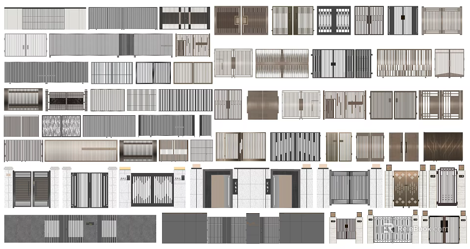 Modern Entrance Gates With Various Grille Patterns And Panel Designs 3d model