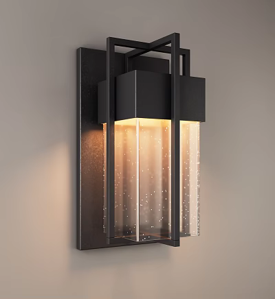 Modern Wall Lamp With Black Metal Frame And Textured Glass Shade 3d model