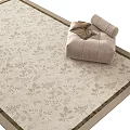 Beige Square Area Rug With Leaf Vine Pattern Brown Border And Beige Cushion