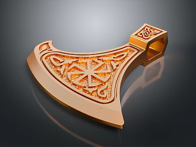 Ornate Golden Axe Weapon With Intricate Carved Patterns And Decorative Details 3d model