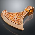 Ornate Golden Axe Weapon With Intricate Carved Patterns And Decorative Details